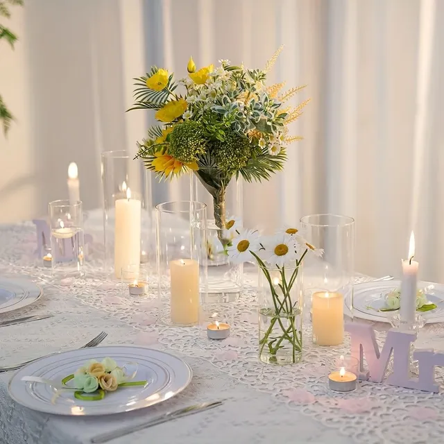 Cilindru de sticlă pentru lumânări și flori - Element central decorativ pentru diverse ocazii
