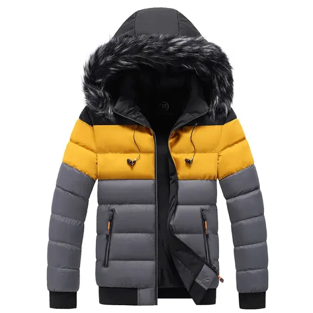 Men's warm winter jacket with fur collar, hood, leisure and long sleeves