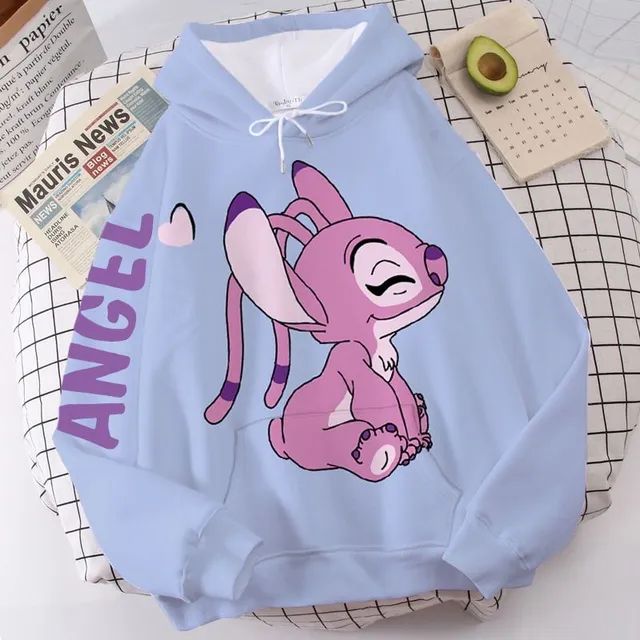 Jednofarebná detská mikina s kapucňou s potlačou Stitch and Angel