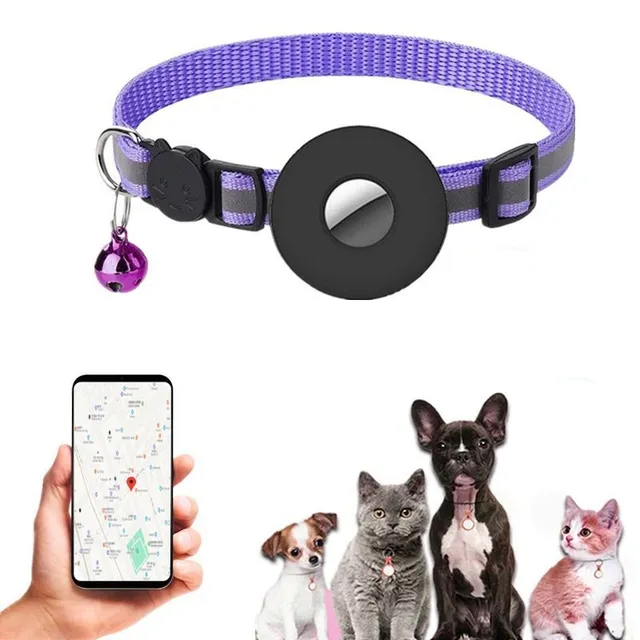 Practical collar for dogs and cats with reflective element and bell for GPS device