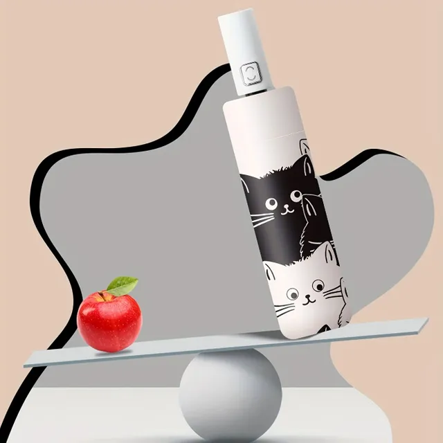 Automatic black and white umbrella with cute cartoon cats