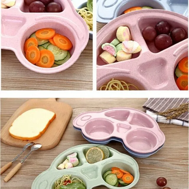 Luxury multifunctional silicone plate for toddlers in the shape of a Rueben car