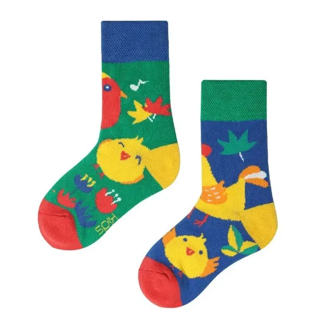 Baby color socks with cute cartoons - medium-high cotton socks