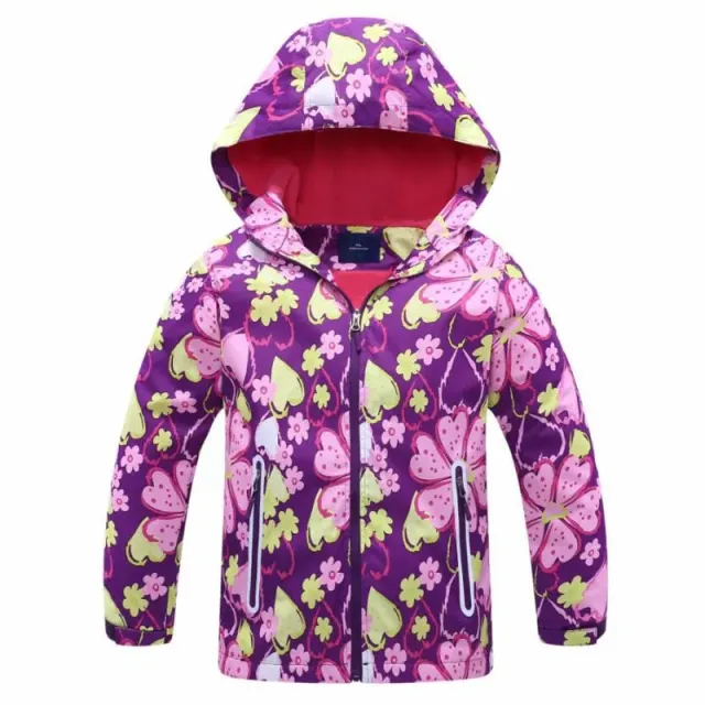 Girls spring floral fleece waterproof jacket