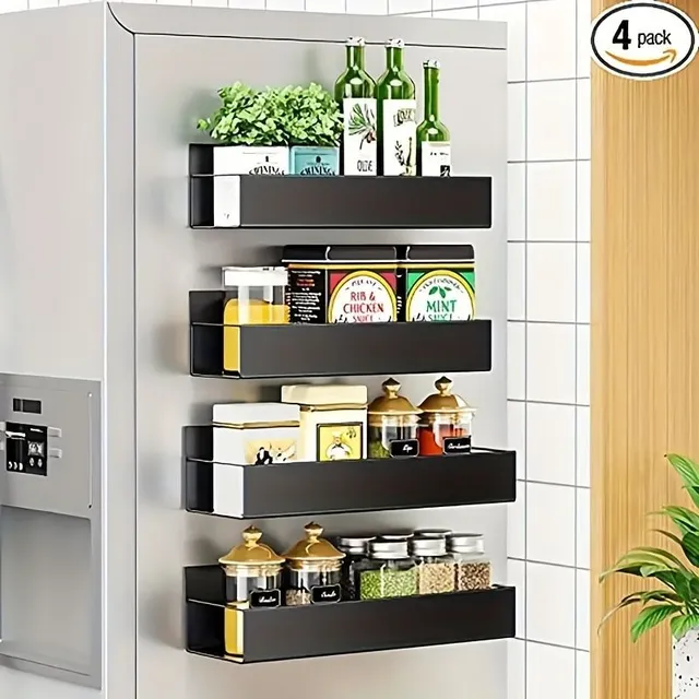2pc Adsorption Police With Magnet On the Lednice, Wall Stand On the Side Wall Kitchen Refrigerators, Stand On Storage In Households, For Saving Bottles With Spices, Drinks and Sackets On Snack, Home Kitchen Needs