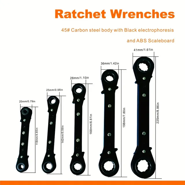 5 part Set of ratchet keys with quick switching Car repair tools Hand tools Double sided ratchet
