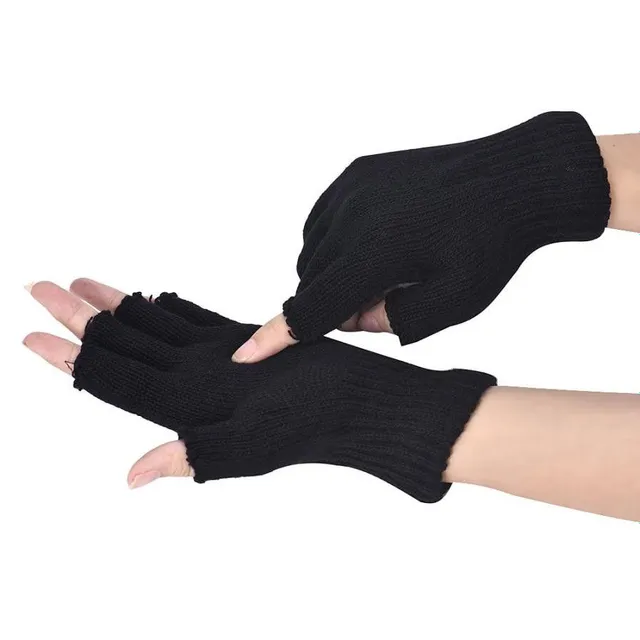 Women's knitted fingerless gloves - Black