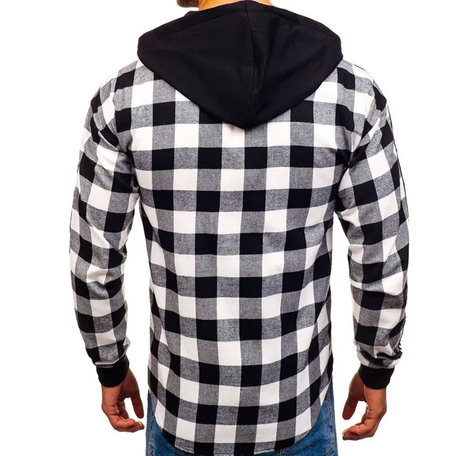 Men's fashionable hooded plaid shirt