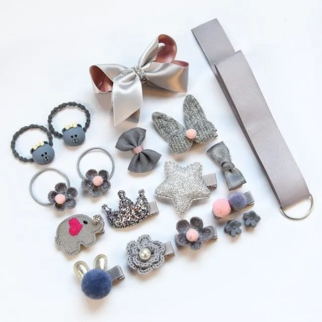 Girl stylish hair clips - set 18 pcs d