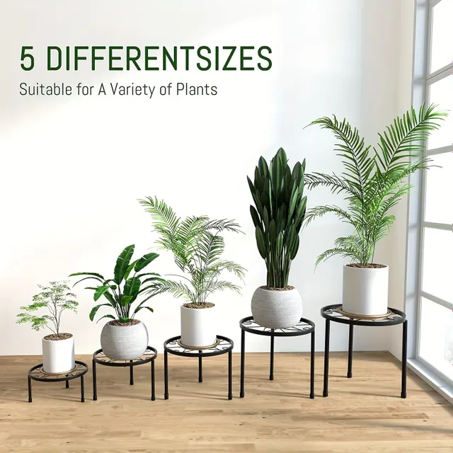 Modern set of 5 resistant iron racks for plants in different sizes for indoor and outdoor locations