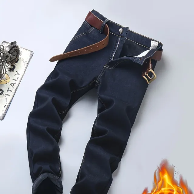 Men's fleece straight jeans for cold days and formal occasion