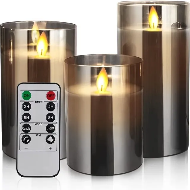 LED candles for batteries with realistic flaming flame and remote control - grey glass design