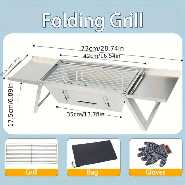 1pc Folding grill for outdoor barbecue of stainless steel, portable barbecue for camping and picnic