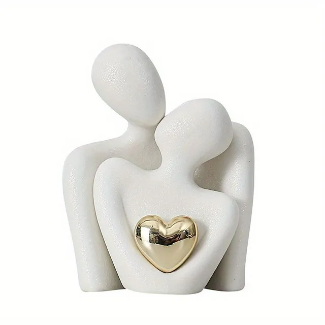 Decorative ceramic figure with motif hug and gold heart