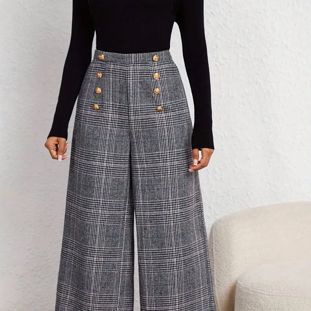 Wide pants with karaoke cube, elegant high waist, comfortable for spring and summer