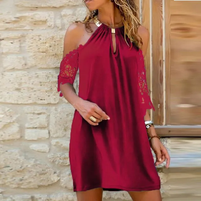Ladies summer dress with lace sleeve