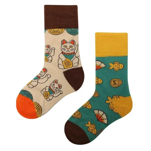 Baby color socks with cute cartoons - medium-high cotton socks