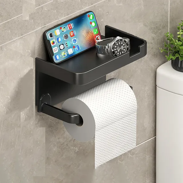 Wall holder of toilet paper with storage space and storage tray for telephone