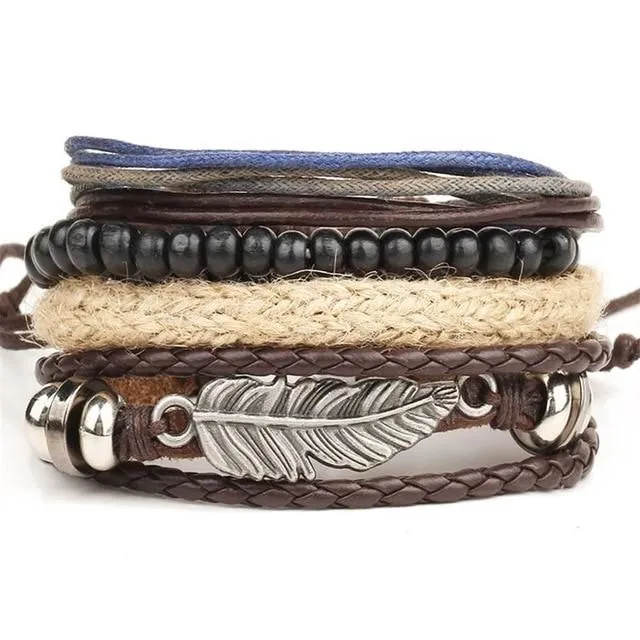 Men's leather bracelet set