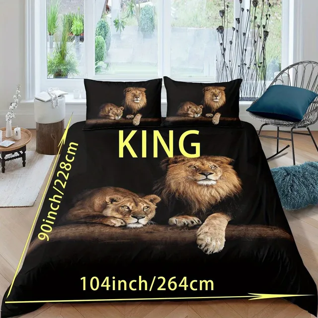 Comfortable polish kit with lion motifs - 1x blanket coating + 1/2x pillowcase (without filling) - bedroom and guest room