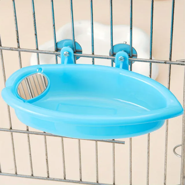 Bird bath with mirror - portable plastic bath for birds, shower for birds, bath accessories