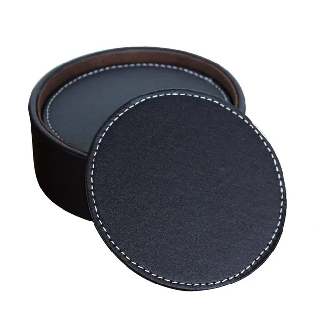 Leather coasters with stand 6 pcs