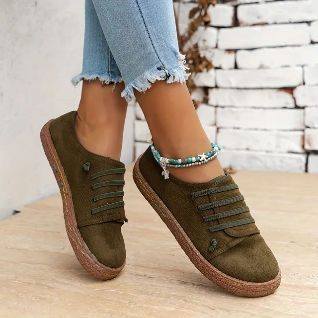 Women's retro sneakers with round toe, slip-on shoes in contrast color, comfortable all-day shoes