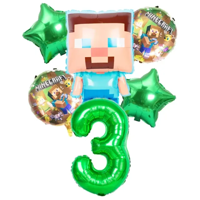 Stylish set of birthday balloons in the performance of popular characters from Minecraft