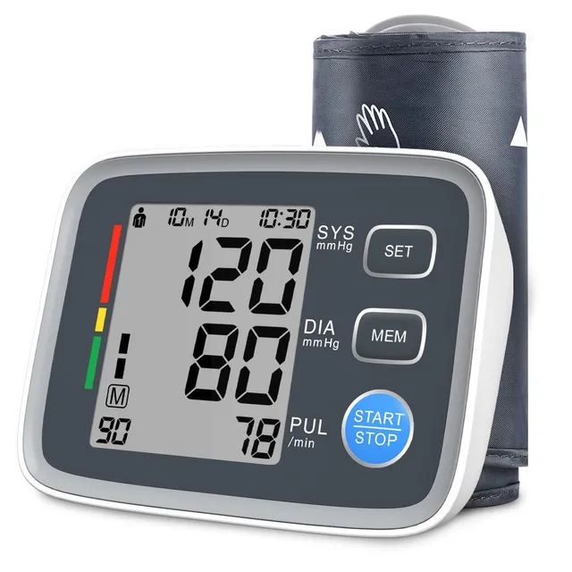 Automatický domácí tlakový měřič na paži s digitálním displejem a nastavitelnou manžetou (baterie nejsou součástí balení)