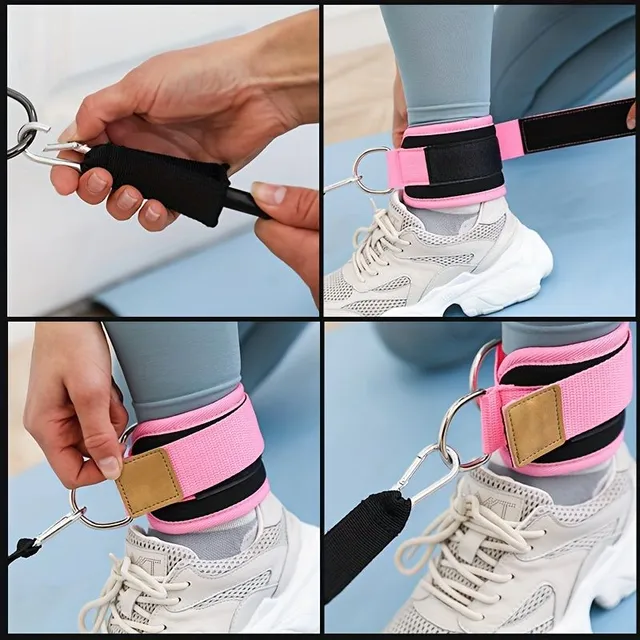 Set of workout rubber with ankle straps and handle to the door, elastic resistance belt