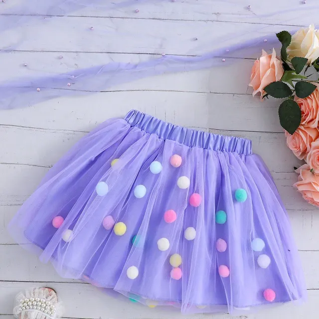 Girl's tutu skirt in tulle with colourful plush balls