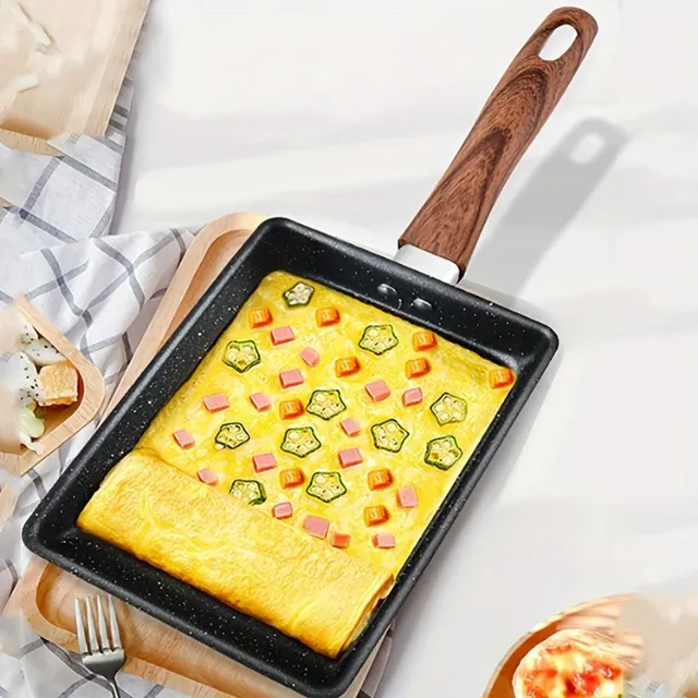 1ks Non-stick pan tamagoyaki pre omelety a vyprážané vajcia s imitáciami drevené rukoväte