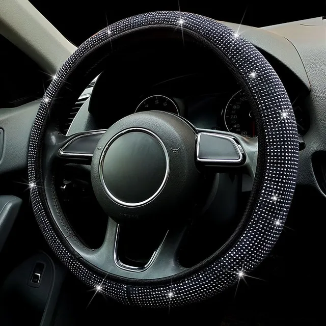 Steering wheel cover with glittering rhinestones