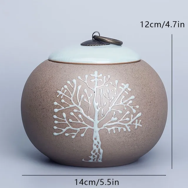 1pc Ceramic Cremation Urna Na Pope, Central Monument On Memory, Hand Painted, Design Tree Life, Suitable for Small Part of Cinderella, Beautifully Exhibited and Worshiped by Your Beloved Home Or In Office, Brown, Urna For Home Pets For Cats and Dogs, Man,