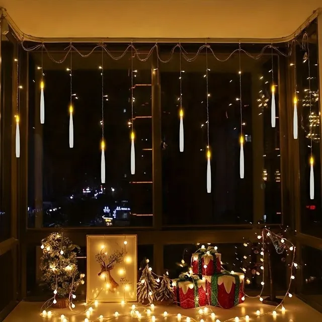 20x Magických visících svíček - Teple blikající bezplamenné LED svíčky s dálkovým ovládáním a napájením na baterie - Sada okenních svíček pro párty dekorace