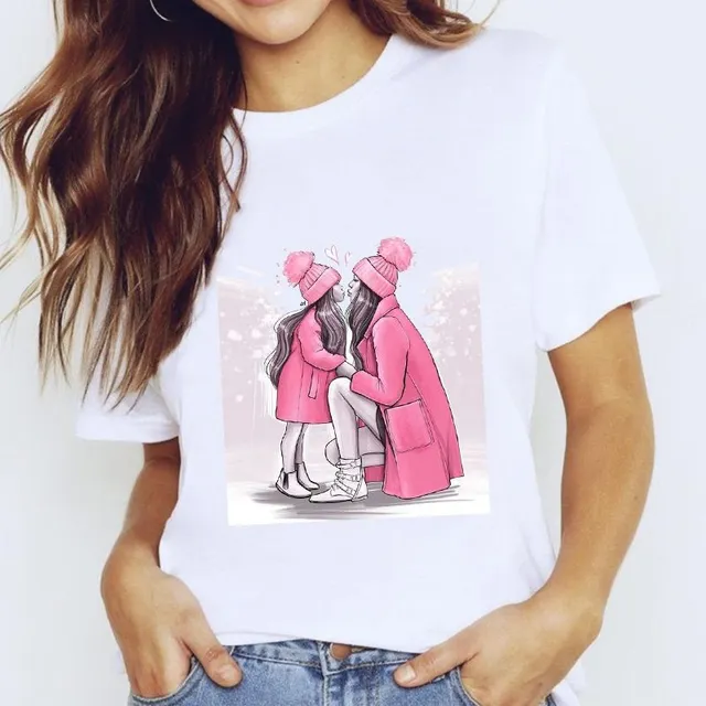 Women's T-shirt with a gentle mother and daughter print CZ23206 S