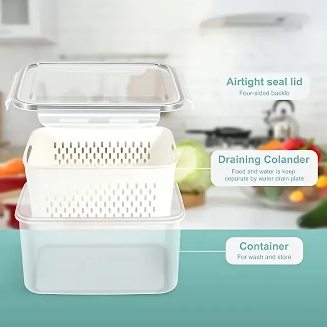 Úložné boxy s odtokem na ovoce a zeleninu do lednice - Udržuje svěžest, BPA Free