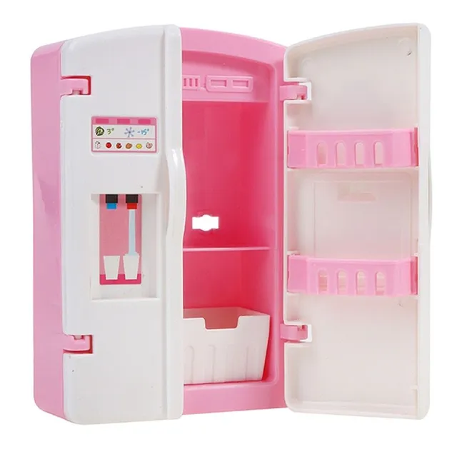 Stylová miniaturní americká lednička pro panenky - růžovo bílá varianta Inti
