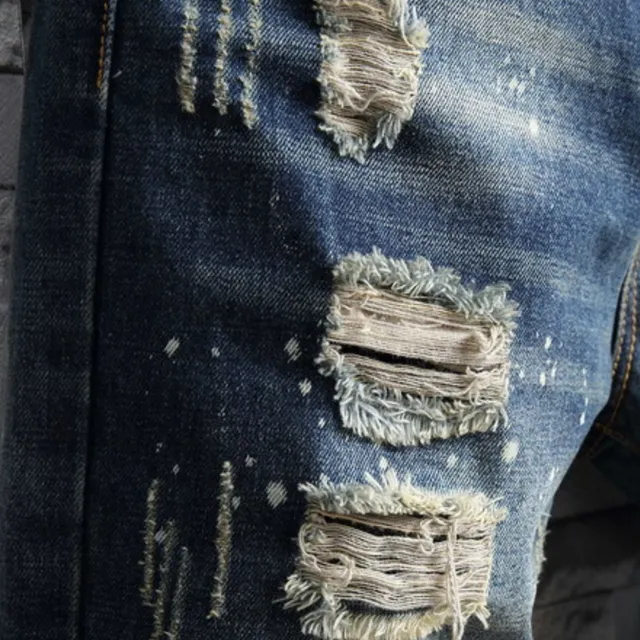 Pánské stylové roztrhané džíny ležérní šortky královské modré na léto