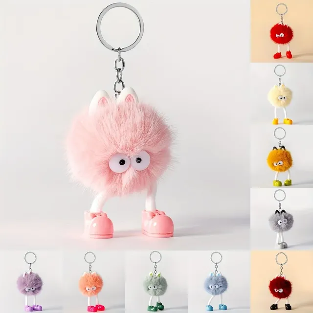 Cartoon Animal Pom Pom Keychain Cute Ply Doll Pendant On Keys Pendant On Keys Wallet Bag Backpack Pendant Pendant In Car Women Girls