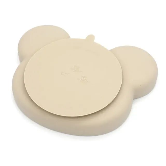 Farfurie din silicon pentru copii fără BPA cu ventuză și motiv de panda
