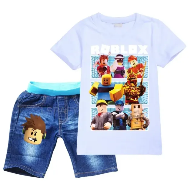 Set de îmbrăcăminte pentru băieți - Tricou cu mânecă scurtă și pantaloni scurți cu imprimeuri ale personajelor preferate din jocul ROBLOX