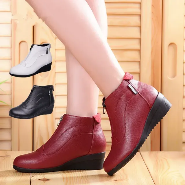 Bottines à la mode pour femmes en cuir souple avec doublure en peluche chaude, idéales pour l'hiver et confortables pour danser