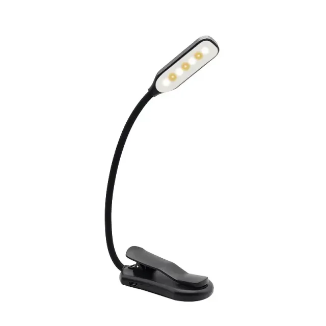 Rechargeable LED reading lamp with 3 levels of hot and cold light and clip