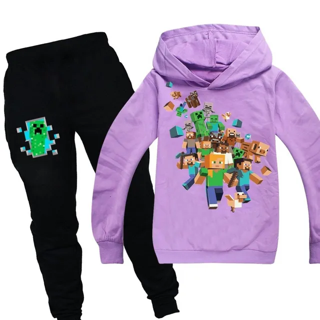 Set de trening stylish cu motivul jocului video Minecraft purple black 2 - 3 roky