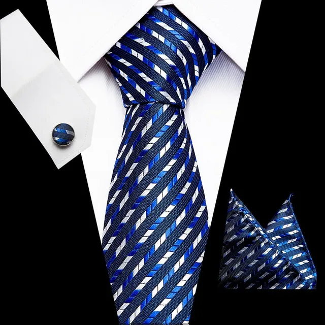 Pánska biznis súprava s módnym vzorom - kravata, vreckovka a manžeta