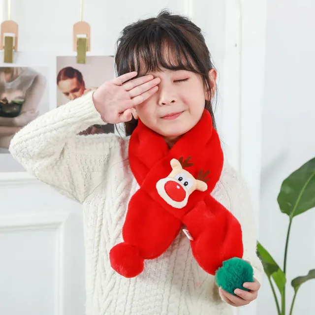 Children's winter scarf made of artificial fur with a motif of fruits and animals