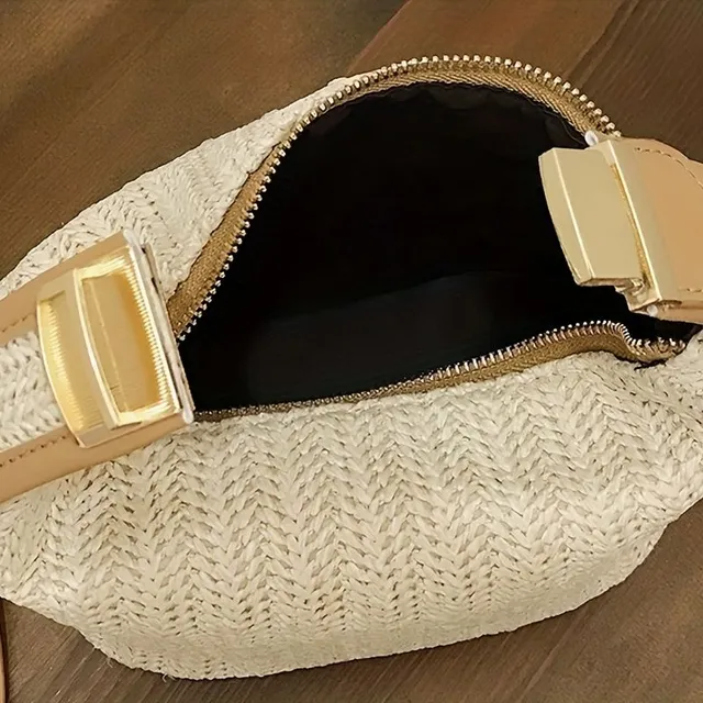 Slama pletená kabelka - módna crossbody kabelka, prenosná plážová taška na dovolenku