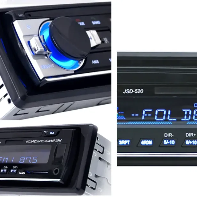 Radio auto universal cu iluminare LED colorată, bluetooth, AUX, USB, cititor de carduri microSD - conexiune 1DIN