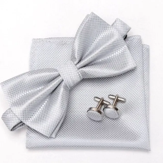 Men's bow tie, handkerchief and cufflinks